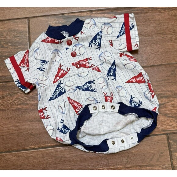 Vtg Healthtex Infant Bubble Romper Baseball Jersey Inspired Pennants Sz 6-9m - Picture 3 of 6
